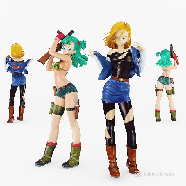 Game Movie Character Action Figures With Green Blonde Hair And Weapon Outfits 3d model 