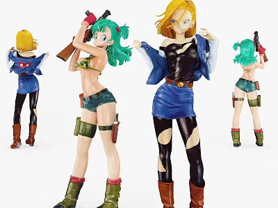 Game Movie Character Action Figures With Green Blonde Hair And Weapon Outfits 3d model