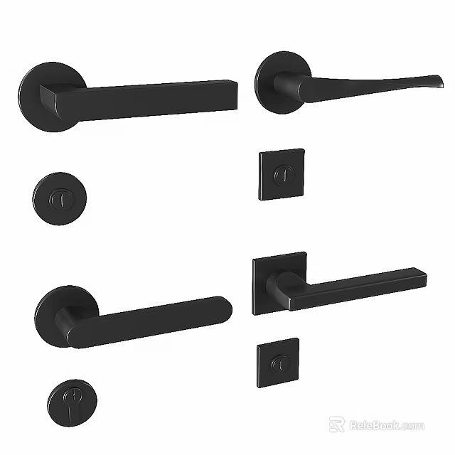 Black Door Handles With Various Modern Designs For Home Interior Decoration 3d model 