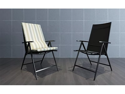 Stylish Leisure Chairs With Striped Cushion And Black Metal Frame In Gray Wall Space 3d model