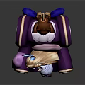 Sleeping Girl With Long Hair On Purple Sofa And Teddy Bear Toy