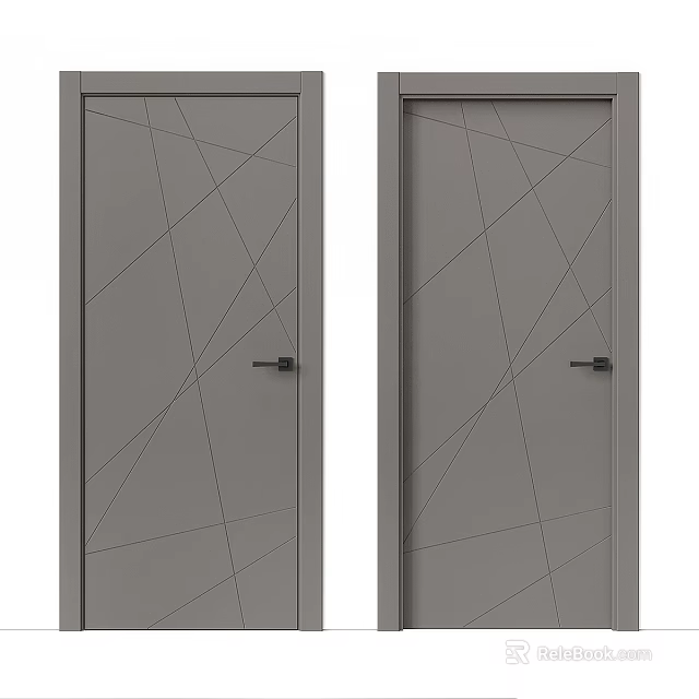 Grey Swing Doors With Geometric Line Patterns For Modern Interior Design 3d model 