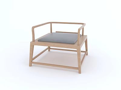 Simple Wooden Frame Leisure Chair With Gray Cushion And Armrests For Home Use 3d model