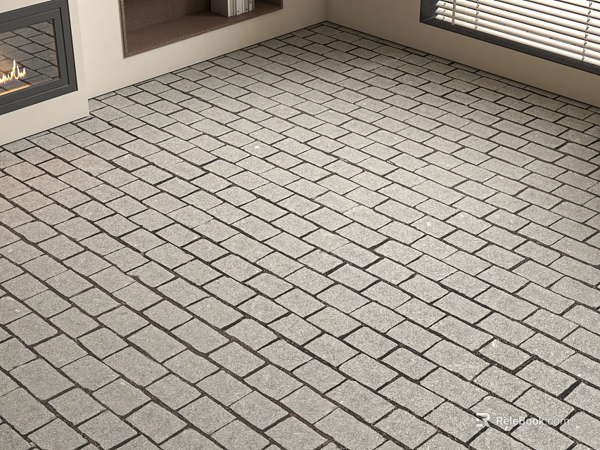 Neatly Arranged Gray Brick Urban Road Pavement Surface Design With Texture 3d model 
