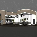 Modern Cinema Interior With Starry Ceiling Curved Ticket Counters And Seating Area 3d model