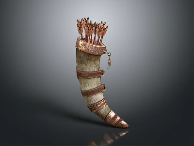 Traditional Horn Shaped Container With Decorative Bands And Arrows For Home Decor 3d model