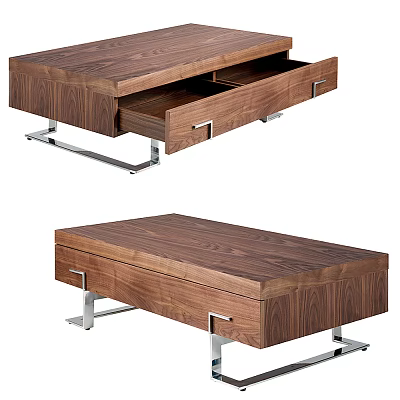 Functional Modern Wooden Coffee Table With Storage Drawers And Metal Legs 3d model