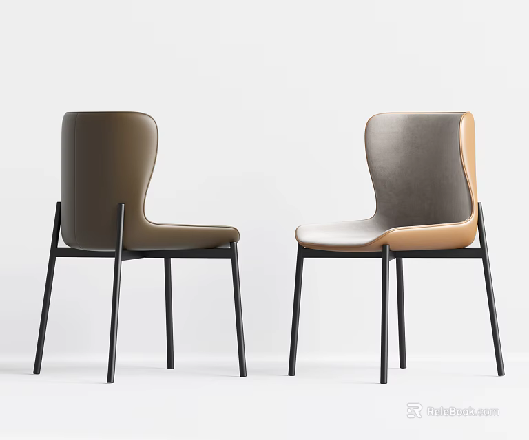 Modern Leather Upholstered Dining Chairs With Brown Beige Seats And Metal Legs 3d model 