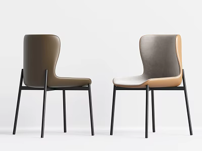 Modern Leather Upholstered Dining Chairs With Brown Beige Seats And Metal Legs 3d model