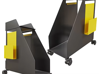 Modern Black and Yellow Storage Baskets with Wheels for Home Organization 3d model