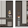 Modern Shoe Cabinet Interior Design With LED Lighting Open Shelves And Decorative Figurines