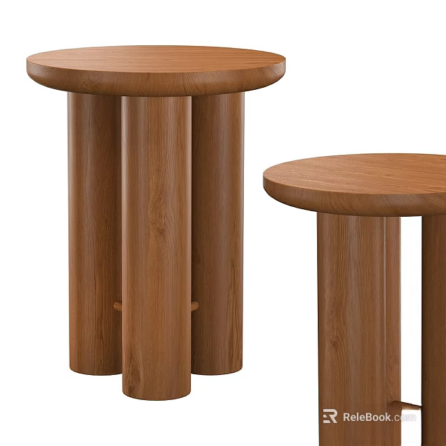 Two Wooden Side Tables With Round Tops And Cylindrical Legs Design 3d model 