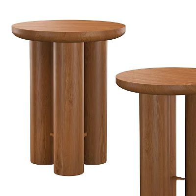 Two Wooden Side Tables With Round Tops And Cylindrical Legs Design 3d model