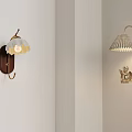 Lit Wall Lamps Featuring Wooden Base White Shade Metal Bracket And Decorative Figurine