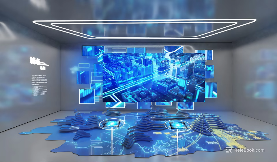 Futuristic Interactive Digital Exhibition Space With 3D City Models And LED Screens 3d model 
