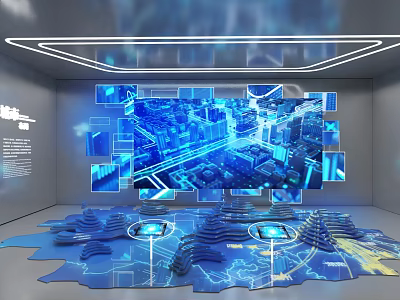 Futuristic Interactive Digital Exhibition Space With 3D City Models And LED Screens 3d model