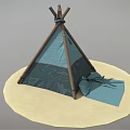 Canvas Tepee Tent Setup on Sandy Ground with Folding Chair and Open Entrance