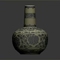 Traditional Ceramic Vase With Blue Green Carved Floral Patterns And Sculptural Details