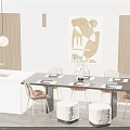 Modern Dining Table Set With Chairs Sideboard Pendant Light And Wall Art 3d model