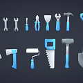 Essential Hardware Tools Collection Including Wrench Pliers Hammer Shovel And Axe 3d model