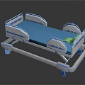Medical Hospital Bed With Blue Mattress White Frame Side Rails And Wheels