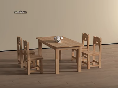 Simple Wooden Kids Table with Chairs for Learning and Playing Activities 3d model
