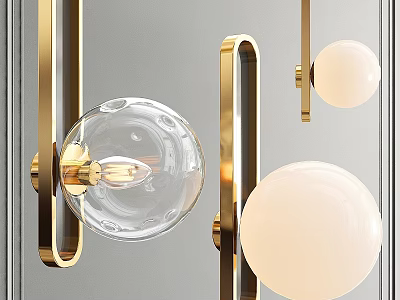 Modern Wall Lamp With Golden Metal Frame Transparent Glass Globe And White Spherical Shade 3d model