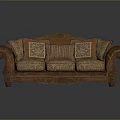 Traditional Brown Sofa With Patterned Cushions And Curved Arms Design