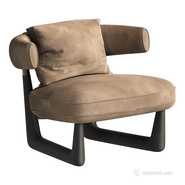 Modern Beige Leather Armchair With Plush Back And Dark Wooden Legs 3d model 