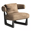 Modern Beige Leather Armchair With Plush Back And Dark Wooden Legs