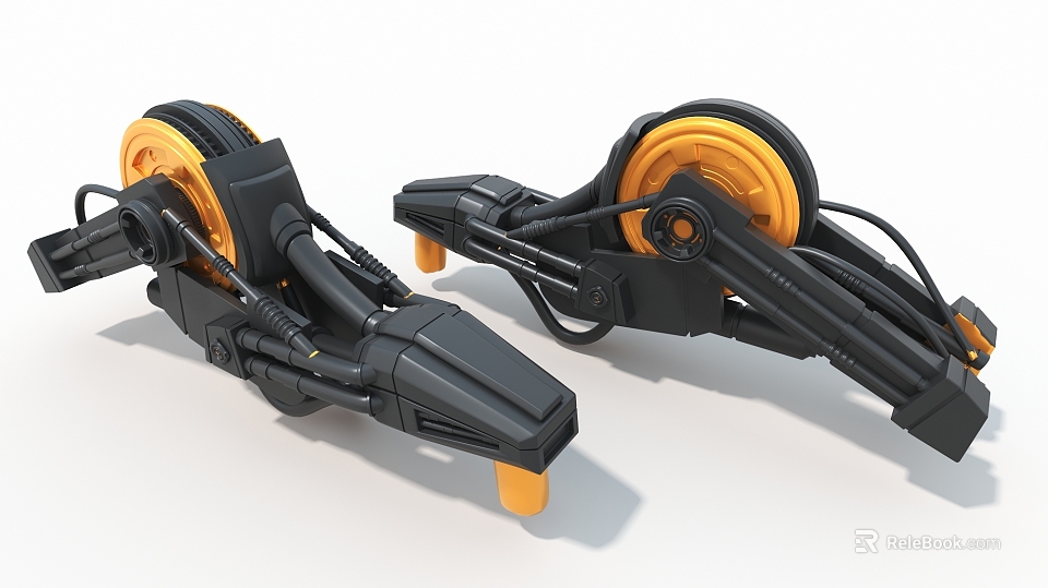 Black Industrial Mechanical Arms With Yellow Wheels And Complex Connecting Parts 3d model 
