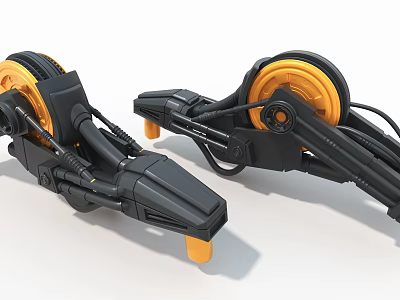 Black Industrial Mechanical Arms With Yellow Wheels And Complex Connecting Parts 3d model