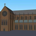 Ancient Gothic Building With Arched Windows Pointed Spires Cross Decorations And Gray Roof