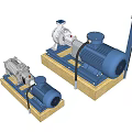 Industrial Equipment Pumps Featuring Blue And Silver Components On Wooden Base
