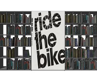Modern Bookcase With Shelves Full Of Books And Ride The Bike Poster 3d model