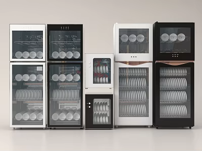 Modern Kitchen Appliances With Different Styles Glass Door For Tableware Storage 3d model