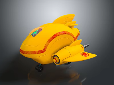 Yellow Fighter Jet With Cockpit Wings Engine And Red Stripes Design Features 3d model