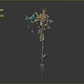 Fantasy Enchanting Magic Staff Weapon With Purple Blue Floral Vine Design