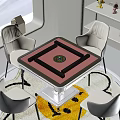 Modern Entertainment Table Interior Design With Four Gray Chairs And Dried Plant Vase