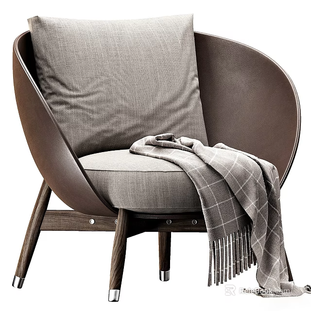 Cozy Sofa and Coffee Table Set with Gray Cushion Brown Backrest Plaid Blanket and Wooden Legs 3d model 