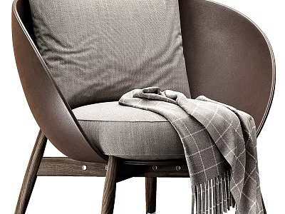 Cozy Sofa and Coffee Table Set with Gray Cushion Brown Backrest Plaid Blanket and Wooden Legs 3d model