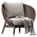 Cozy Sofa and Coffee Table Set with Gray Cushion Brown Backrest Plaid Blanket and Wooden Legs