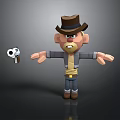 Cartoon Cowboy Character With Brown Hat Holding Revolver And Angry Expression