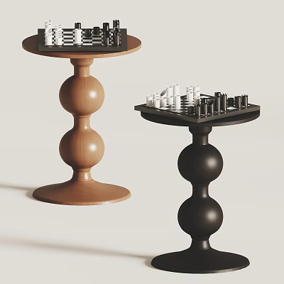Stylish Brown And Black Side Tables With Spherical Bases And Chessboard Tops 3d model