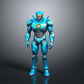 Blue Mech Warrior Robot With Orange Accents And Mechanical Armor Design