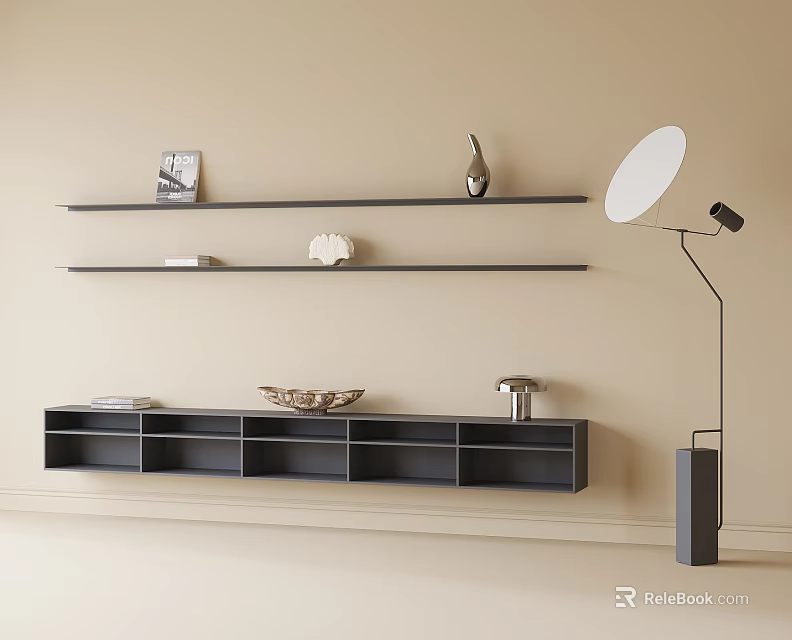 Modern Display Cabinet With Multiple Shelves And Decorative Ornaments 3d model 