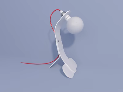 White Minimalist Table Lamp With Curved Stand And Red Wire Design 3d model