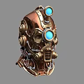 Steampunk Style Weapon Helmet with Copper Gold Metal Blue Lenses and Gear Decorations