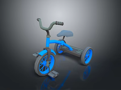 Children's Tricycle Design With Blue Frame Gray Handlebars And Three Wheels 3d model