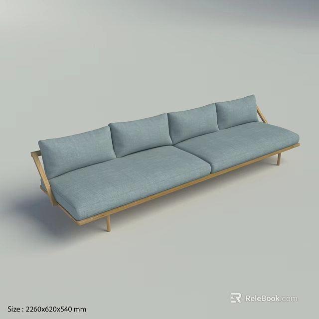 Modern Light Blue Sectional Sofa With Wooden Frame And Multiple Cushions 3d model